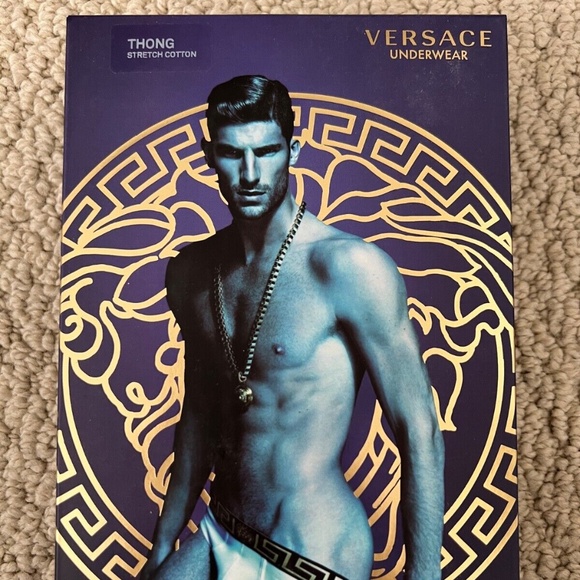 Versace Greca Border Medusa Greek Key Logo White Thong Underwear w/ Tags+Box - Picture 14 of 14